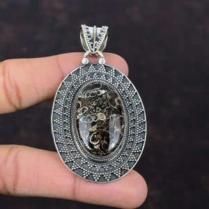 Turritella Agate Pendant: Handmade 925 Sterling Silver Vintage Jewelry