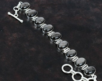 Silver Sheen Obsidian Bracelet 925 Sterling Silver Bracelet Adjustable Chain Bracelet Handmade Jewelry Real Gemstone Bracelet Gifts For Her