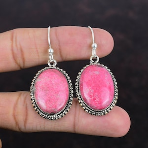 Thulite Earrings: Handmade 925 Sterling Silver Vintage Style