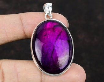 Purple Fire Labradorite Pendant 925 Sterling Silver Pendant Very Pretty Gemstone Pendant Handmade Silver Jewelry Gift For Her Healing Stone