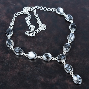 White buffalo turquoise necklace natural gemstone jewelry 925 sterling silver necklace adjustable chain necklace handmade necklace for gifts