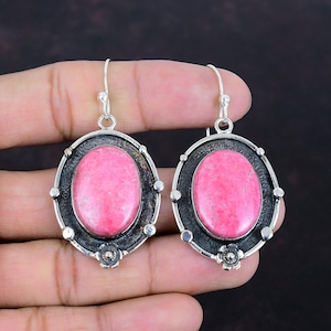 Handmade Thulite Earrings: 925 Sterling Silver Gemstone Jewelry