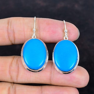 Sleeping Beauty Turquoise Drop Earrings: 925 Sterling Silver, Handmade