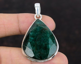 Colgante de esmeralda de Zambia facetado 925 colgante de plata de ley hecho a mano joyería decente colgante de piedra preciosa real colgante de piedra curativa regalo para ella