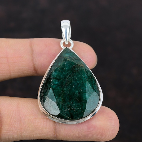 Faceted Zambian Emerald Pendant 925 Sterling Silver Pendant Handmade Decent Jewelry Real Gemstone Pendant Healing Stone Pendant Gift For Her