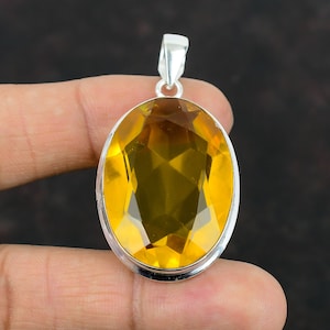 Faceted Citrine 925 Sterling Silver Pendant - Handmade Designer Jewelry