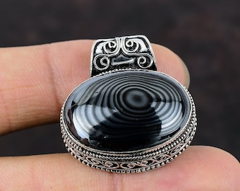 Colgante de psilomelano: joyería vintage hecha a mano en plata de ley 925