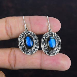 Handmade Labradorite 925 Sterling Silver Earrings: Vintage Style