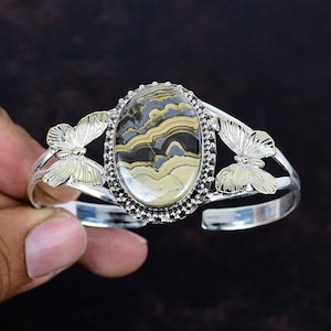 Brazalete Schalenblende con piedras preciosas, joyería hecha a mano, plata de ley 925, brazalete ajustable, brazalete de mariposa chapado en oro de 18 quilates, regalos para mujeres