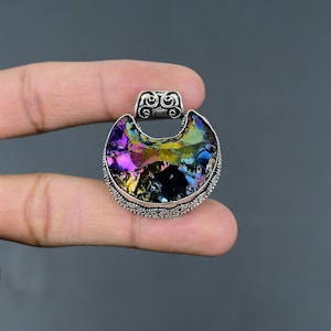 Titanium Druzy Gemstone Pendant Handmade Unique Design Jewelry 925 Sterling Silver Pendant Crescent Moon Pendants Vintage Jewelry For Gift