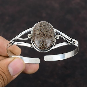Dinosaur Bone Bangle: Handmade 925 Sterling Silver Adjustable Cuff