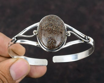 Dinosaur Bone Bangle: Handmade 925 Sterling Silver Adjustable Cuff