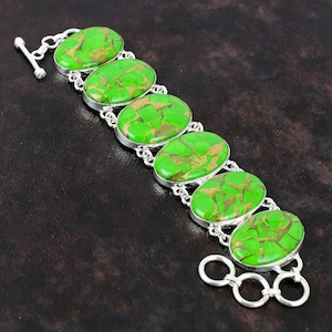 Handmade Copper Turquoise Bracelet: Sterling Silver Adjustable Chain