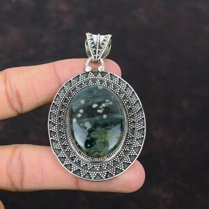 Ocean Jasper 925 Sterling Silver Pendant: Handmade Vintage Style Jewelry