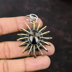 Handmade Chiastolite Pendant: 925 Sterling Silver, 18K Gold Plated Cage Jewelry