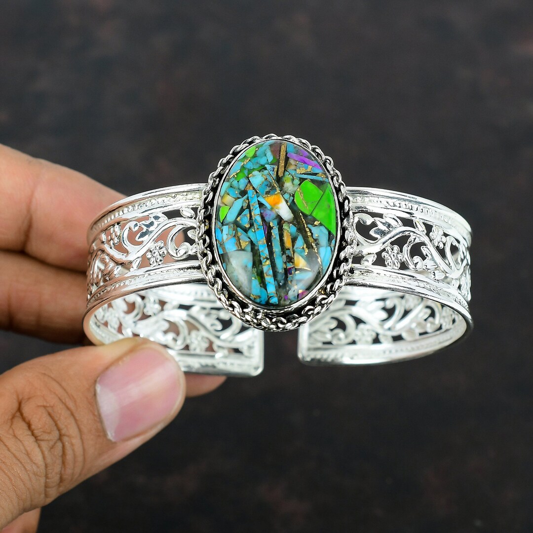 Handmade Kingman Turquoise Cuff: Sterling Silver Adjustable Bangle - Etsy