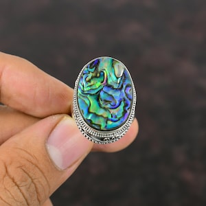 Anillo de concha de abulón: joyería bohemia ajustable hecha a mano en plata de ley 925