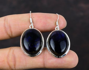 Blue Fire Labradorite Earrings: Handmade 925 Sterling Silver Boho Jewelry