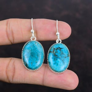 Handmade Tibetan Turquoise Dangle Earrings: 925 Sterling Silver