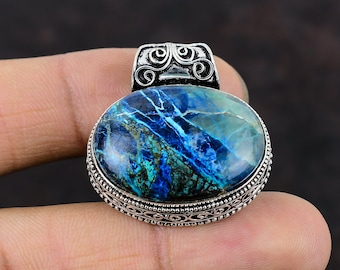 Ciondolo in malachite e azzurrite: gioielli vintage fatti a mano in argento sterling 925