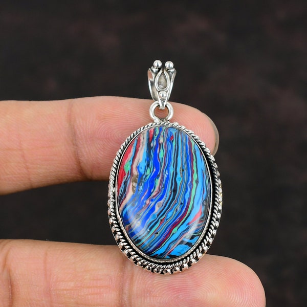 Rainbow Calsilica Sterling Silver Pendant: Handmade Gemstone Jewelry