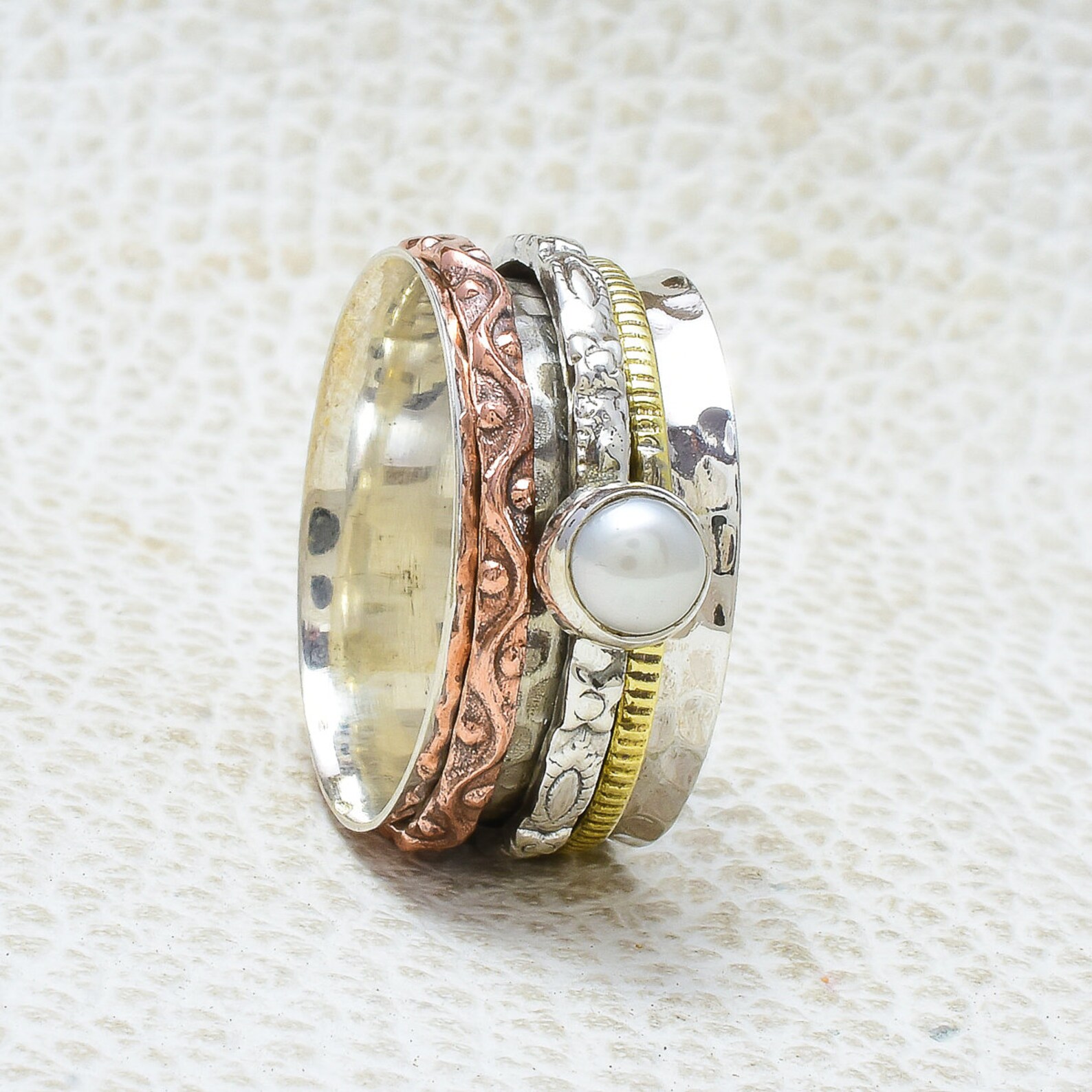 Mother Of Pearl Spinner Ring Women Ring 925 Sterling Silver Etsy