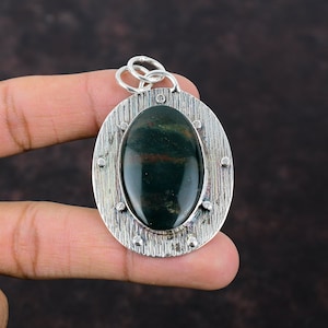 Handmade Bloodstone Pendant: Oval Sterling Silver Healing Jewelry