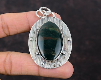 Handmade Bloodstone Pendant: Oval Sterling Silver Healing Jewelry