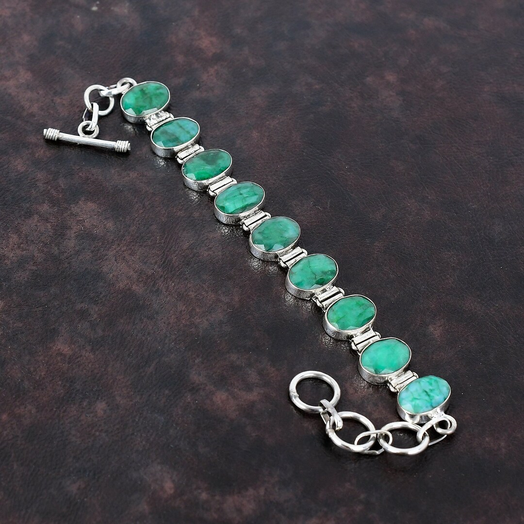 Faceted Zambian Emerald Bracelet: Handmade 925 Sterling Silver ...