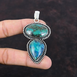Handmade Chrysocolla 925 Sterling Silver Pendant: Vintage Gemstone Jewelry