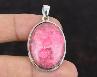 Colgante Thulite Colgante de piedra preciosa real 925 Colgante de plata esterlina Thulite Joyería de plata Colgante hecho a mano Regalo para amigo Colgante de declaración