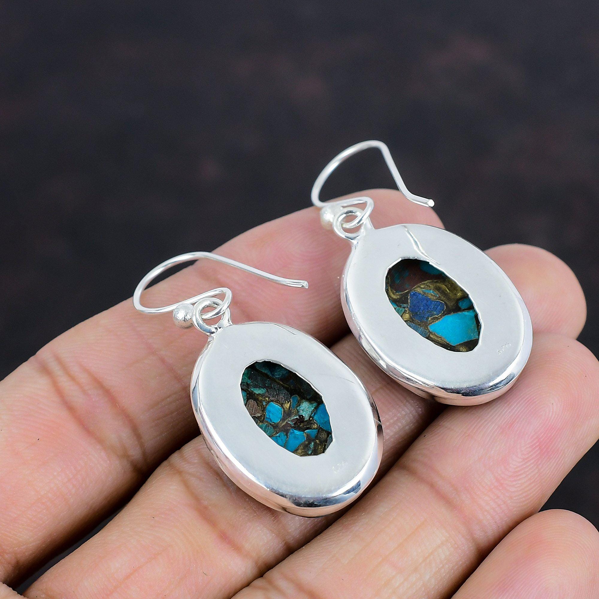 ペンダント　ヴィンテージ Handmade Copper Chrysocolla Earrings: 925 Sterling Silver