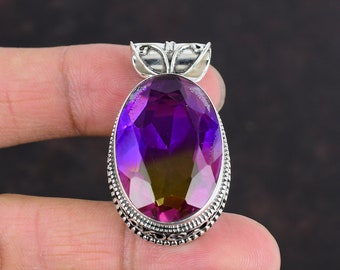 Faceted Ametrine Pendant: Handmade 925 Sterling Silver Vintage Jewelry