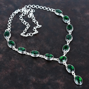 Faceted chrome diopside necklace gemstone jewelry 925 sterling silver necklace adjustable chain necklace handmade  necklace gifts for women