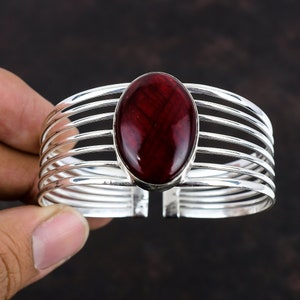 Red Fire Labradorite Bangle: Handmade 925 Sterling Silver Cuff