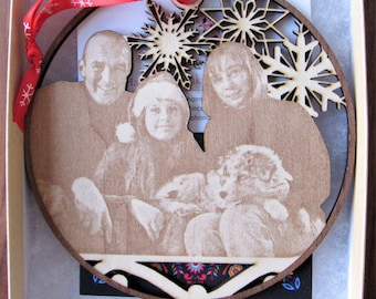 Custom Family/Couples Portrait Snow Globe Christmas Wooden Ornament