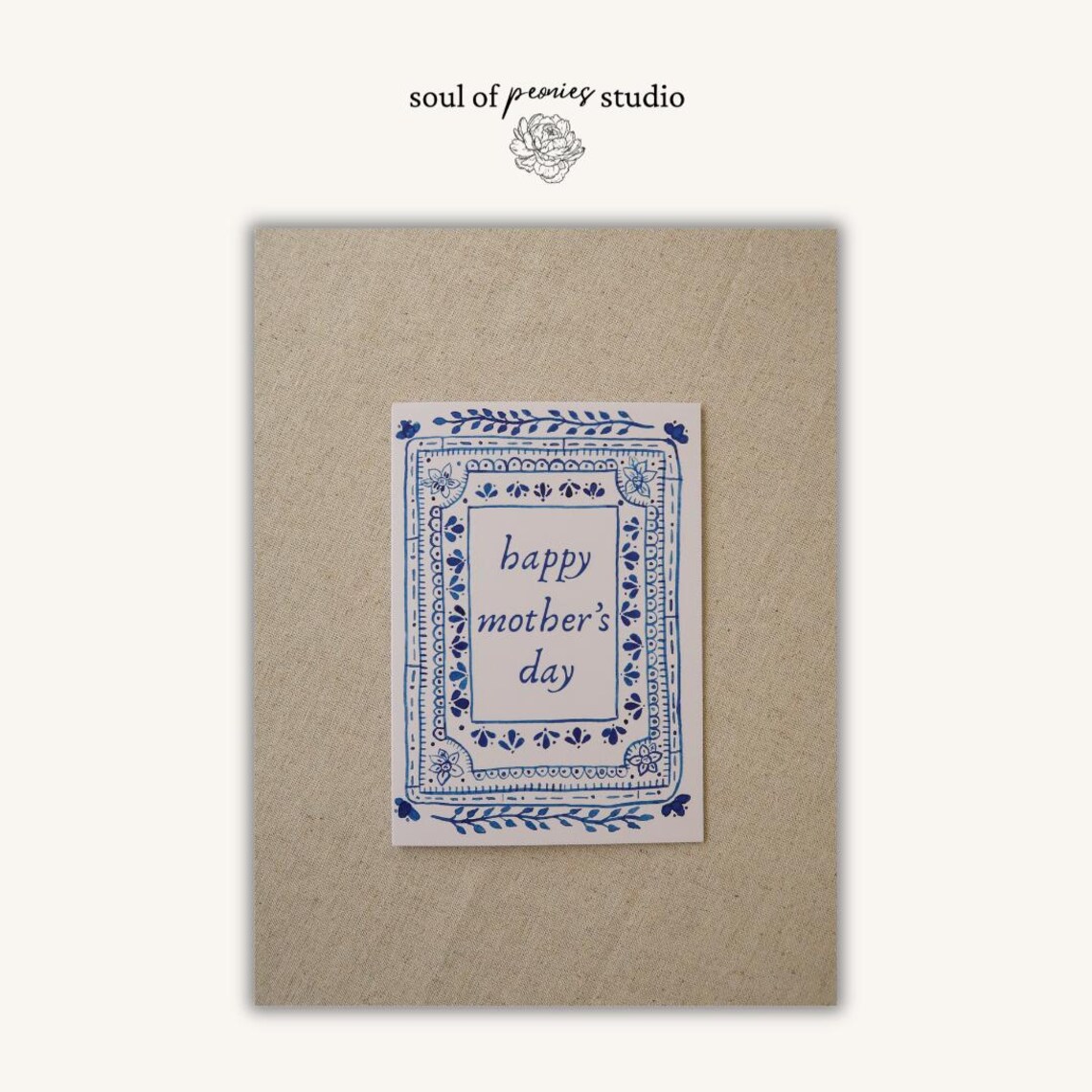 Hand Illustrated Mother's Day Card | Blue Floral Folk Art Watercolor ...