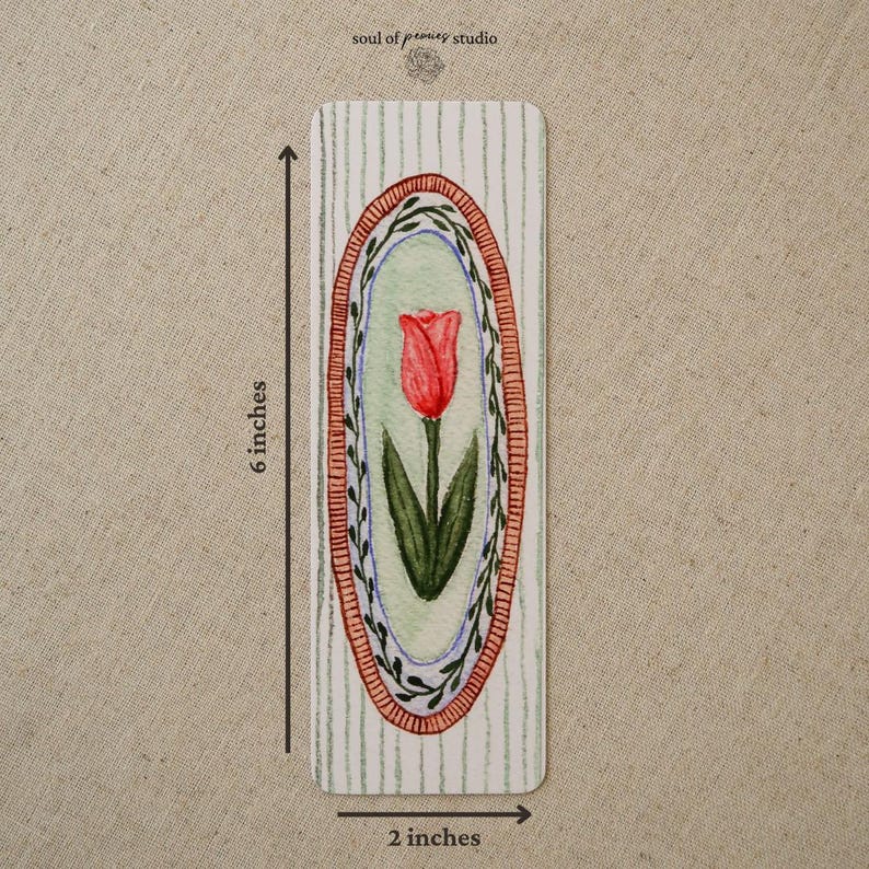 Marcador de Livro em Aquarela com Tulipa | Arte Floral Pintada à Mão, Presente para Amantes de Livros com Tema Botânico imagem 7