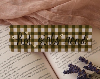 Marcador de Páginas Hot Girls Read, Estampa Floral Xadrez para Amantes de Livros, Acessório de Leitura Desenhado à Mão
