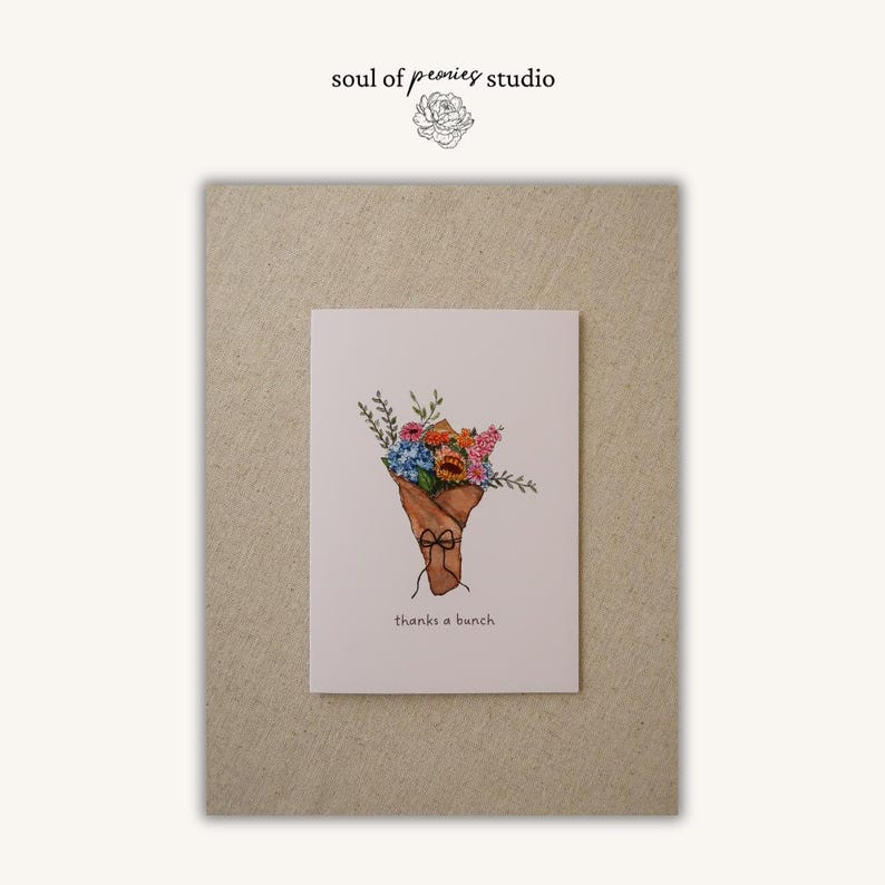 Watercolor Floral Bouquet Thank You Card | Hand Painted Appreciation ...