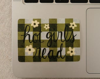 Adesivo "Garotas Sensuais Lendo", Decalque Floral Xadrez Verde para Laptop, Presente para Leitor(a) Apaixonado(a) por Livros
