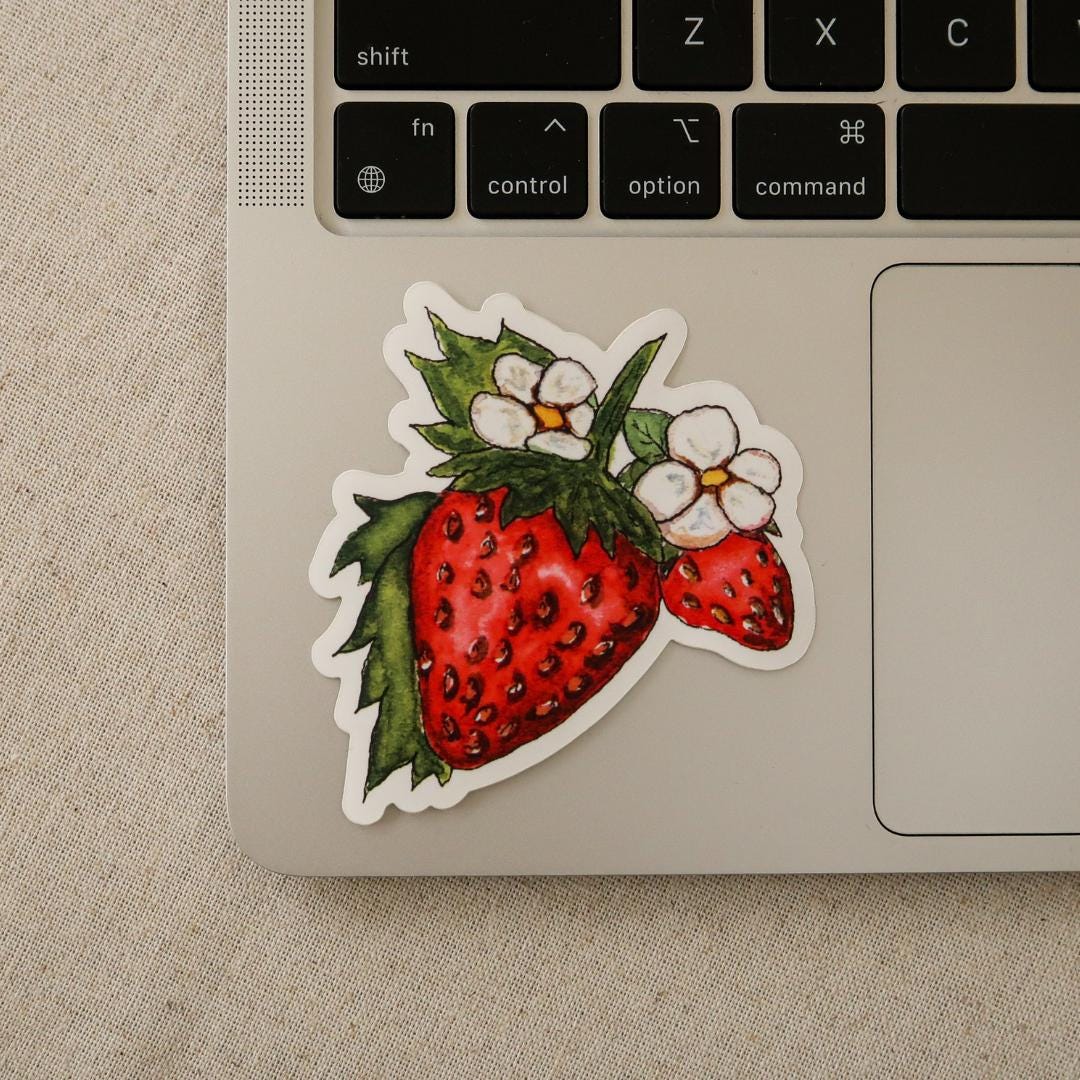 Hand Painted Strawberry Watercolor Vinyl Sticker – Cottagecore Fruit ...