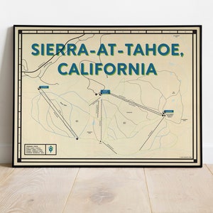 Sierra-at-Tahoe Skigebiet Karte Poster | Lake Tahoe Kunstdruck | Kabine Home Dekor | Skifahrer Snowboarder Geschenk