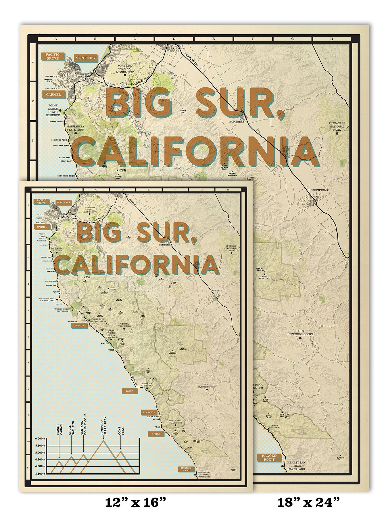 Big Sur Coast Map Poster | California Highway 1 Art Print | Boho Home ...