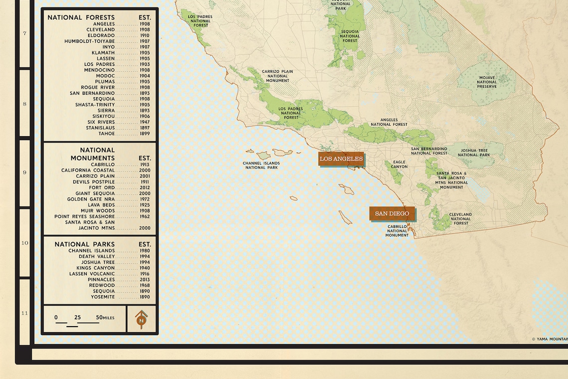 California Public Lands Map Poster California National Parks National 