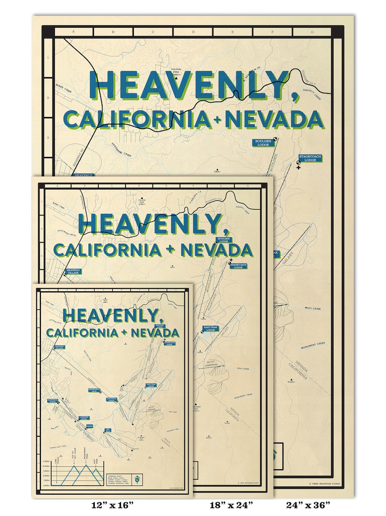 Heavenly Ski Resort Map Poster South Lake Tahoe Stateline Art Print