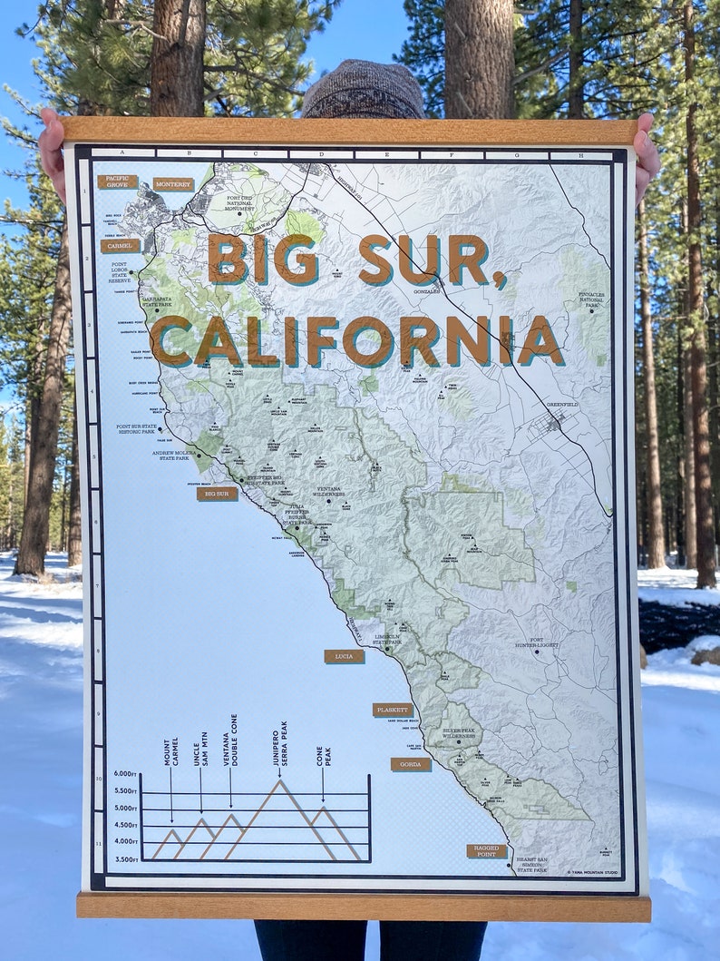 Big Sur Coast Map Poster | California Highway 1 Art Print | Boho Home ...