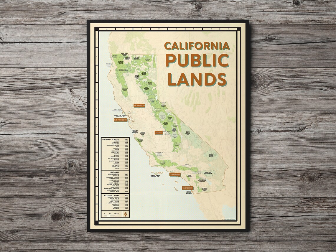 California Public Lands Map Poster California National Parks Etsy