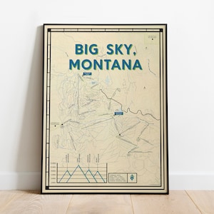 Big Sky Ski Map Poster | Montana Kunstdruck | Cabochon Wohndekor | Skifahrer Geschenk