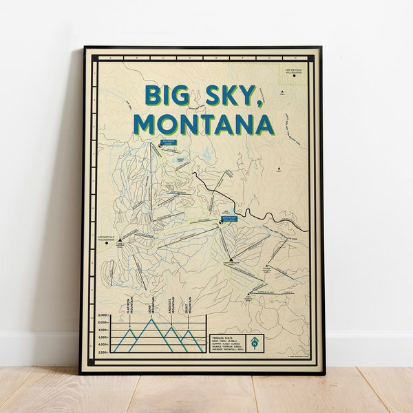 Big Sky Ski Map Poster | Montana Art Print | Cabin Home Decor | Skier Gift
